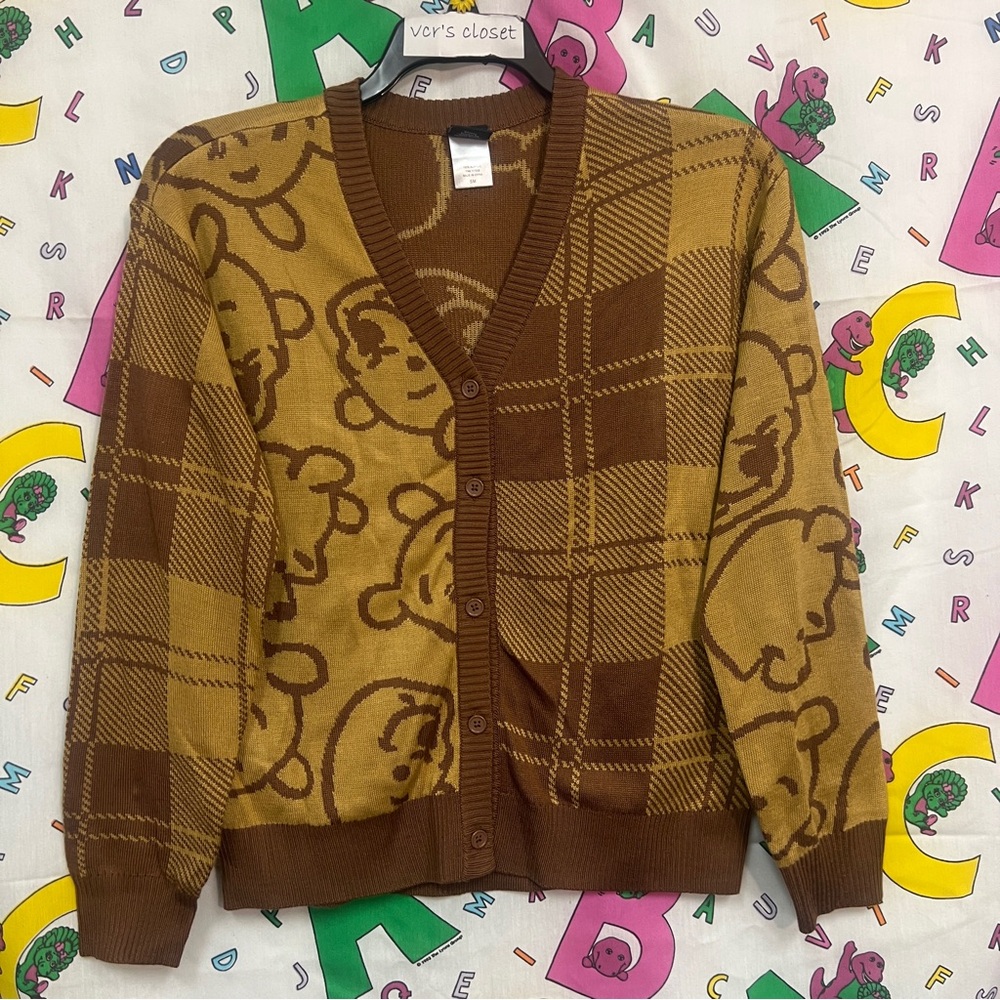 Small Womens Adult Disney Winnie The Pooh Bear Flannel Button-Up Cardigan